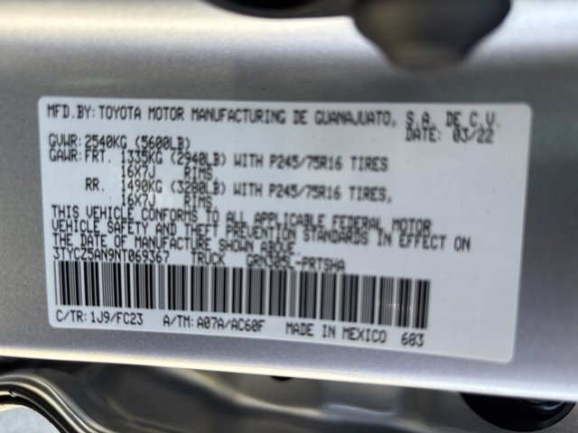 2022 Toyota Tacoma SR5 4WD 5ft Bed